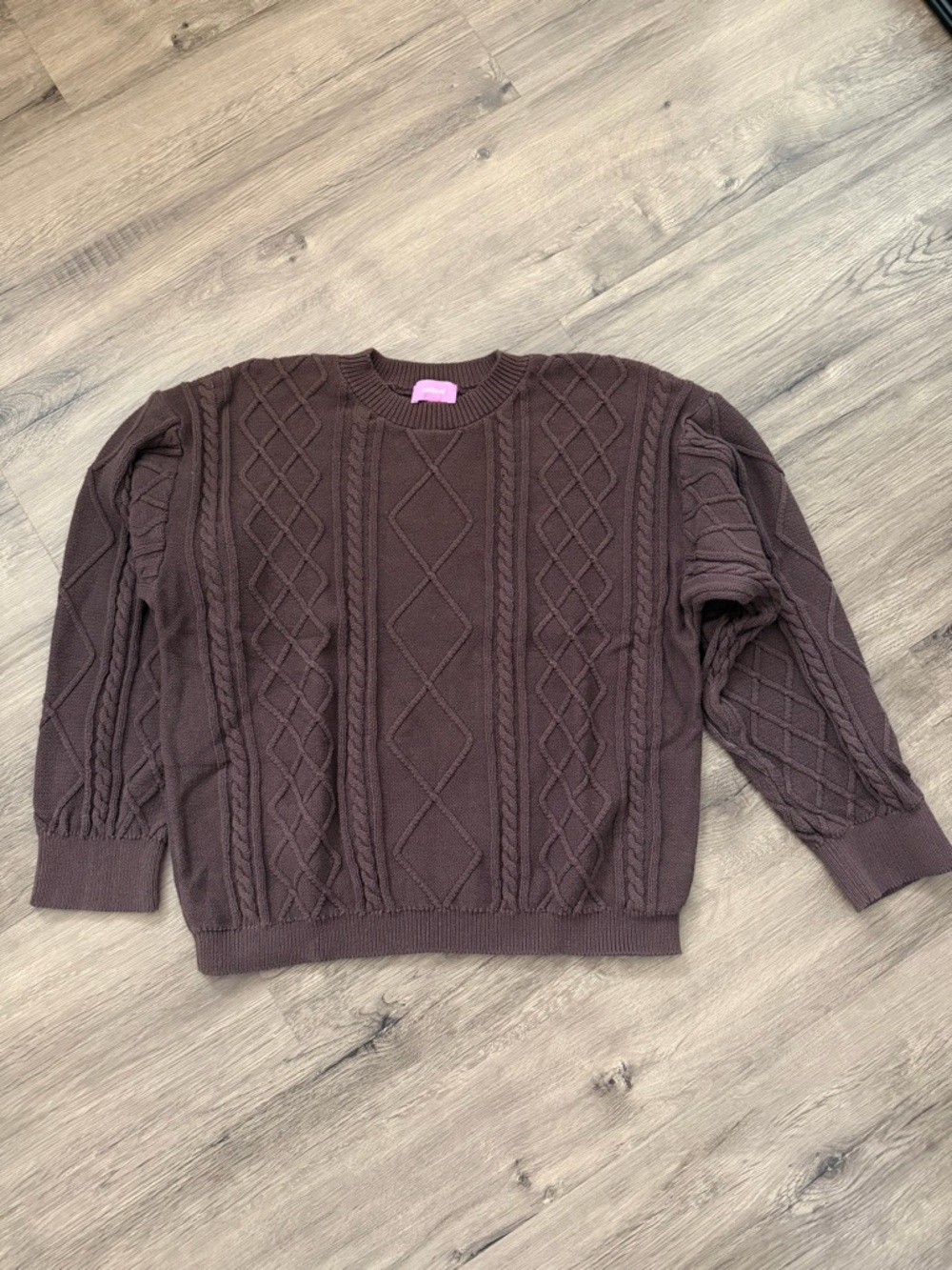 100% cotton Cable Knit Sweater in Deep Brown